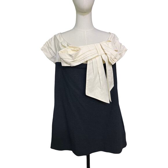 Maeve Anthropologie Bow Front Mini Dress Black White NWT Medium Petite - Picture 4 of 14